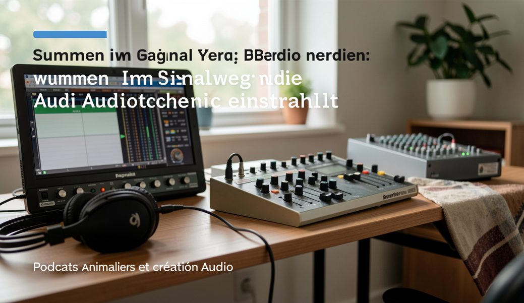 Documentary photograph of a small audio mixer with knobs, headphones, a coiled cable and a smartphone lying face-down on a studio desk, no readable displays or logos, soft side light. Distinct lead composition for this editorial entry.